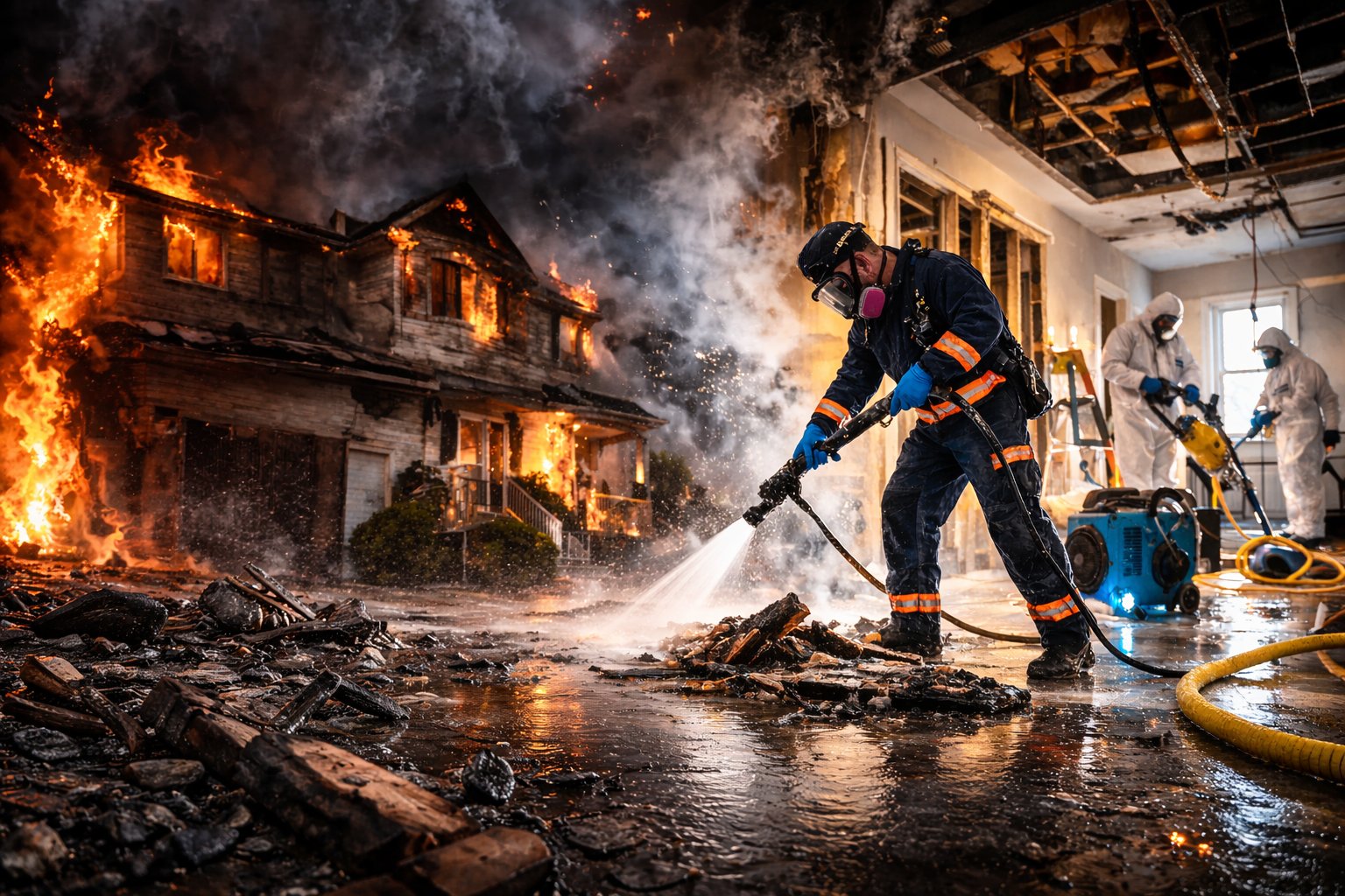 Fire damage restoration team emergency response